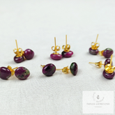Ruby Zoisite Studs, Small Oval Stud Earrings for Men or Women, Unisex Simple Jewelry, Anyolite, Purple and Green, Gift For Woman, Gift